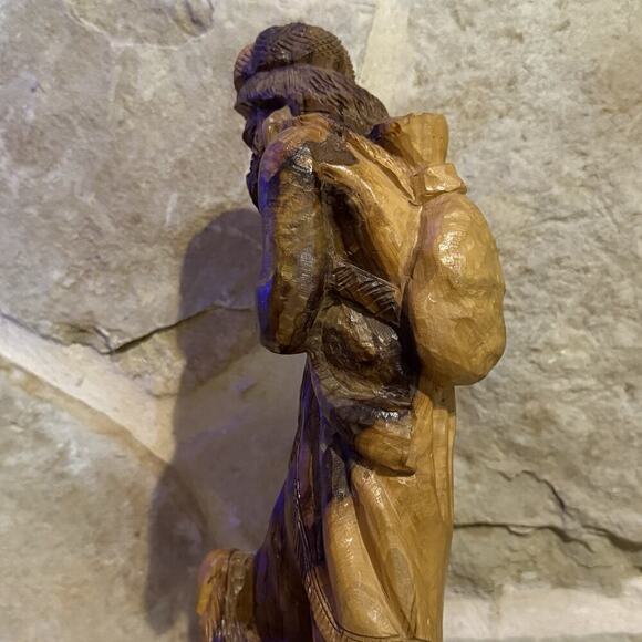 VTG 1975 Hand Carved Olive Wood Statue Man Sheep Shepherd 15" Old City Jerusalem - Picture 8 of 16